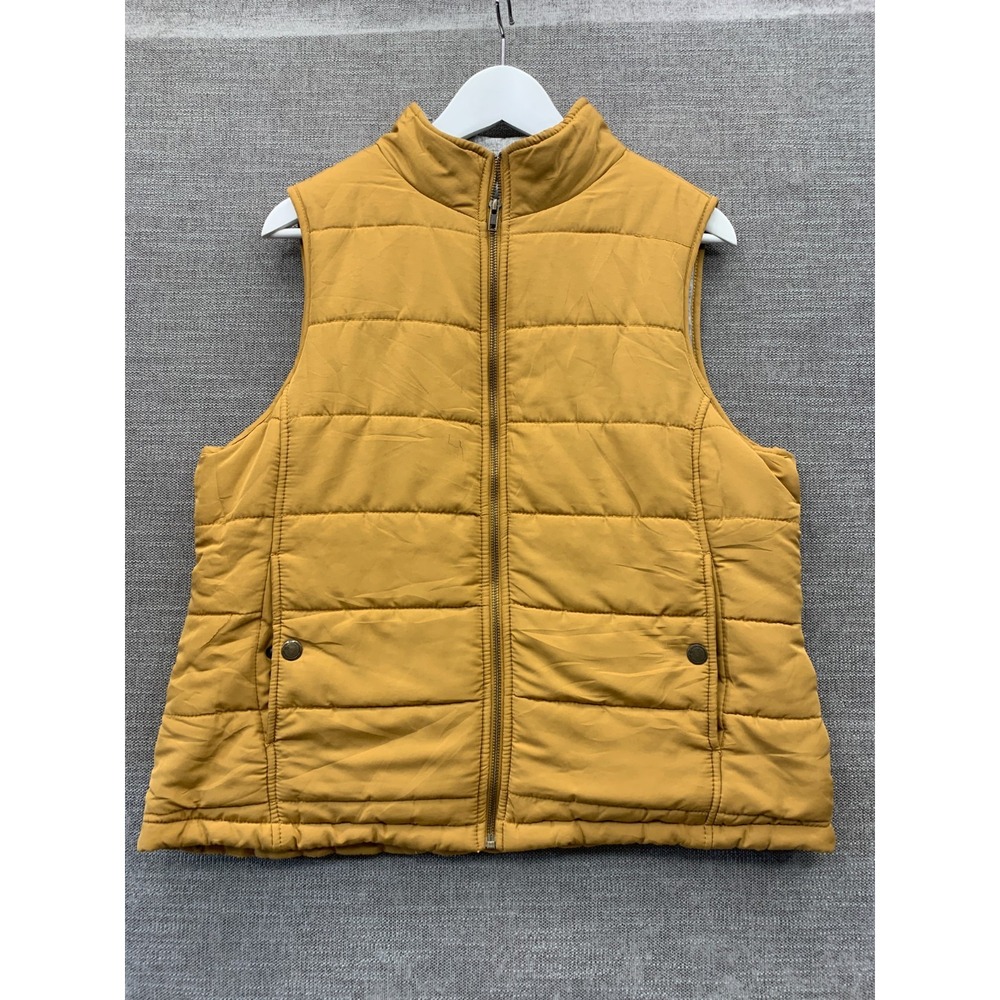 Natural Reflections Puffer Vest Womens Large Mustard Yellow Mock Neck Full Zip